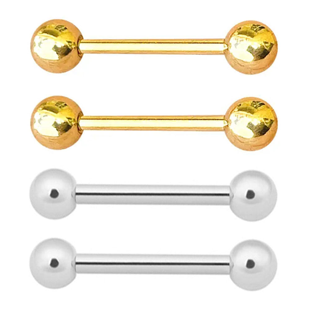 14K Solid Gold 16 Gauge Straight Barbell with CZ - Pair