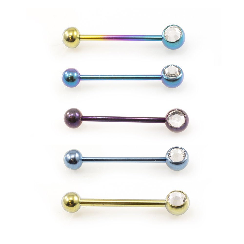 Titanium 16 Gauge Straight Barbell with CZ Jewel - 3/8 Inch