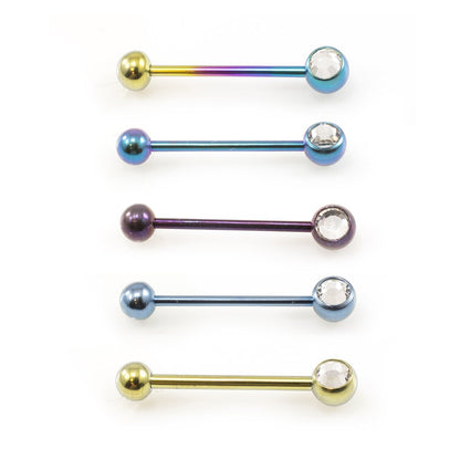 Titanium 16 Gauge Straight Barbell with CZ Jewel - 3/8 Inch