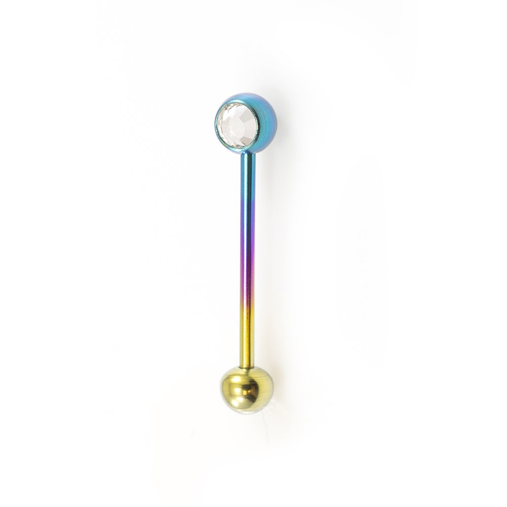 Titanium 16 Gauge Straight Barbell with CZ Jewel - 3/8 Inch - photo 2