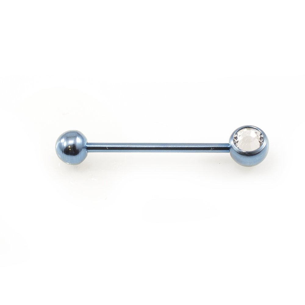 Titanium 16 Gauge Straight Barbell with CZ Jewel - 3/8 Inch - photo 3