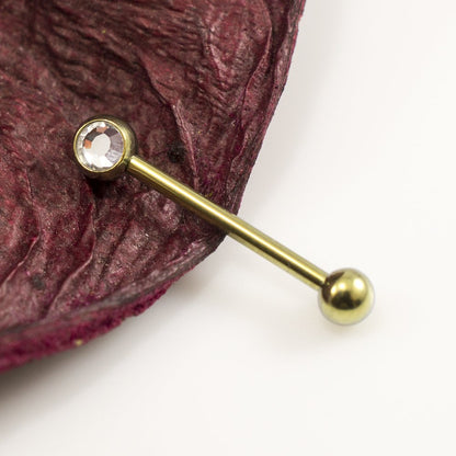 Titanium 16 Gauge Straight Barbell with CZ Jewel - 3/8 Inch - photo 4