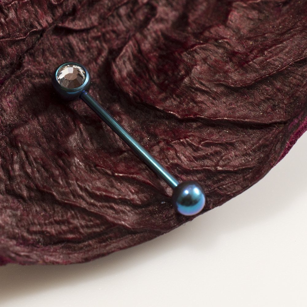 Titanium 16 Gauge Straight Barbell with CZ Jewel - 3/8 Inch - photo 10