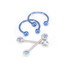 PVD Blue Surgical Steel 16G Horseshoe & Straight Barbell CZ Set