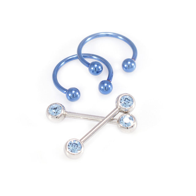 PVD Blue Surgical Steel 16G Horseshoe & Straight Barbell CZ Set