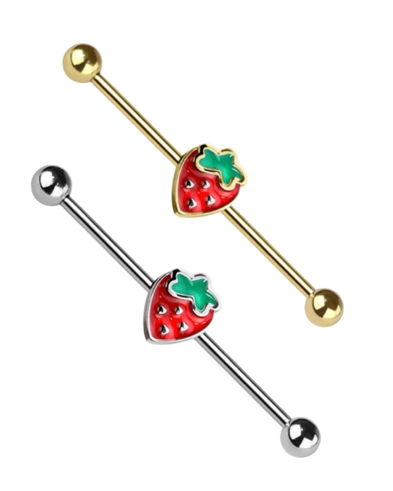 Surgical Steel 14 Gauge Industrial Barbell with Strawberry