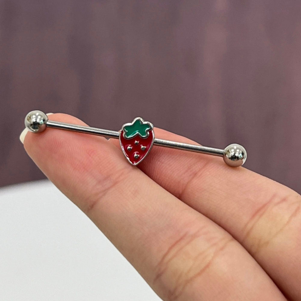 Surgical Steel 14 Gauge Industrial Barbell with Strawberry - photo 4