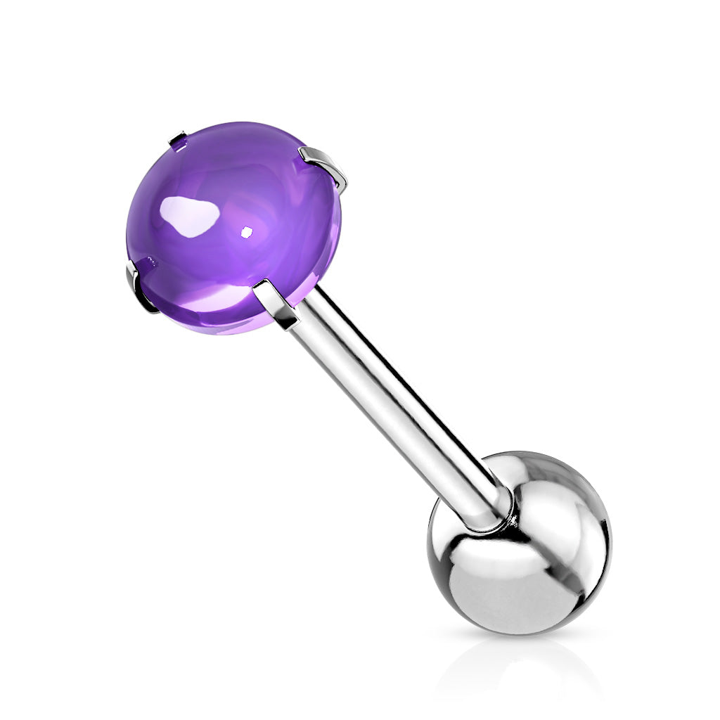 Surgical Steel 14 Gauge Tongue Barbell with Prong Set Zircon Cabochon - photo 3