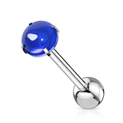 Surgical Steel 14 Gauge Tongue Barbell with Prong Set Zircon Cabochon - photo 4