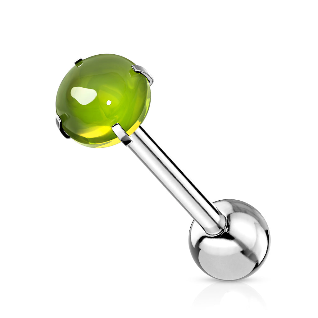 Surgical Steel 14 Gauge Tongue Barbell with Prong Set Zircon Cabochon - photo 5