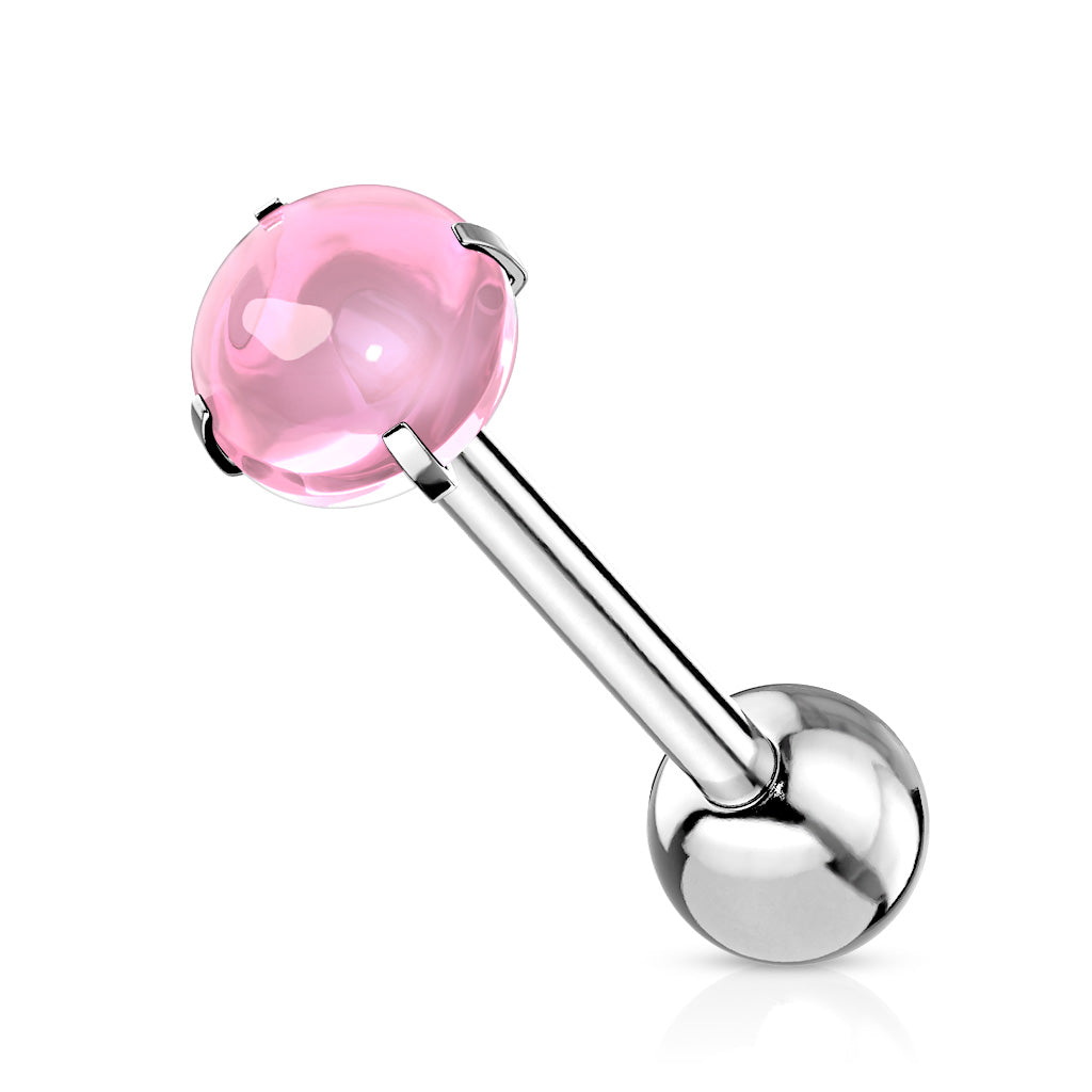 Surgical Steel 14 Gauge Tongue Barbell with Prong Set Zircon Cabochon - photo 6