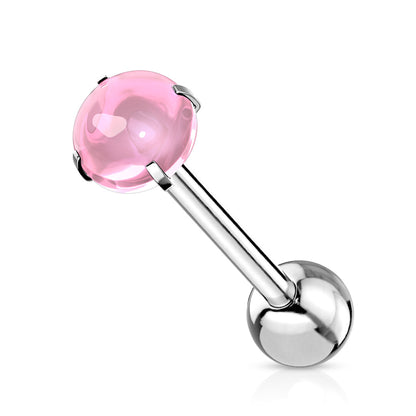 Surgical Steel 14 Gauge Tongue Barbell with Prong Set Zircon Cabochon - photo 6