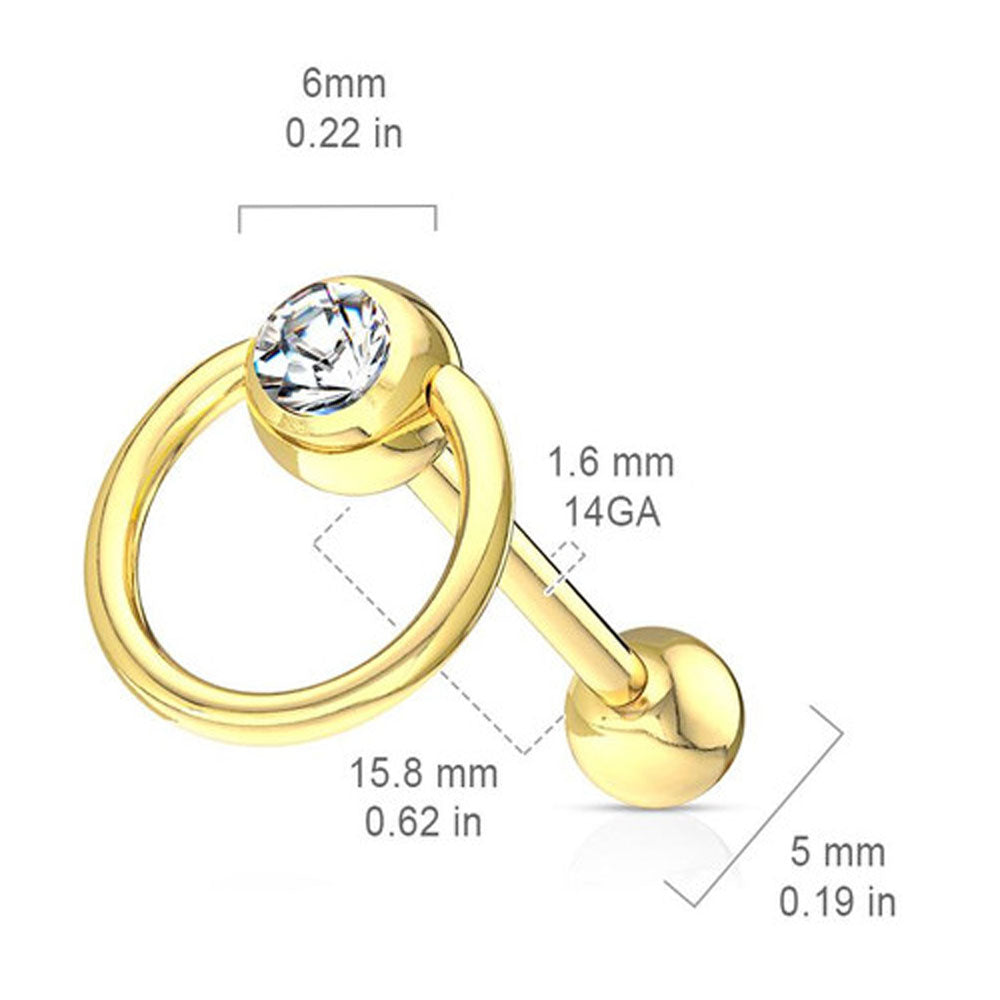 Surgical Steel 14 Gauge Tongue Barbell with CZ Door Knocker - photo 2