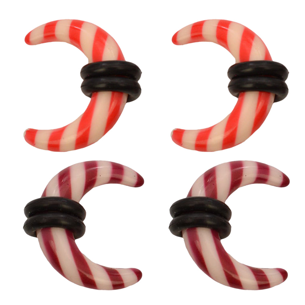 Acrylic Striped Pincher Tapers 2G with Black O-Rings - Pair