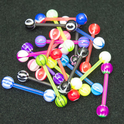 Bioflex UV Glow Stripe Ball Straight Barbells 14G 16mm - 20 Pack