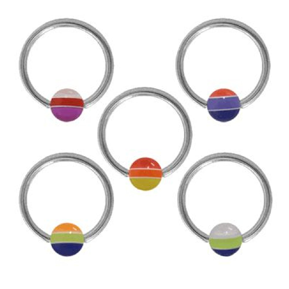 Surgical Steel 14 Gauge Captive Bead Ring with Acrylic Stripe Ball