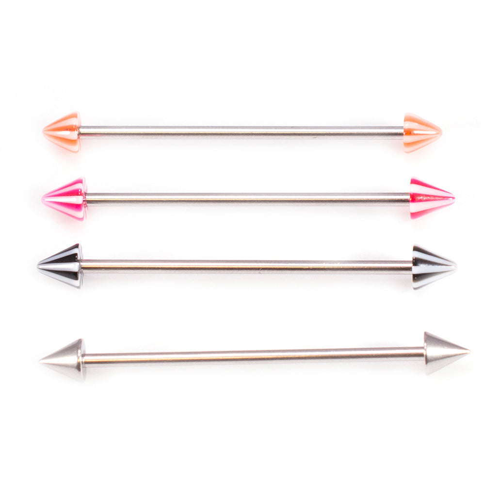 Surgical Steel 14 Gauge Industrial Barbell with Stripe Spike - Pair