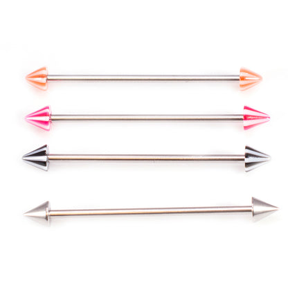 Surgical Steel 14 Gauge Industrial Barbell with Stripe Spike - Pair