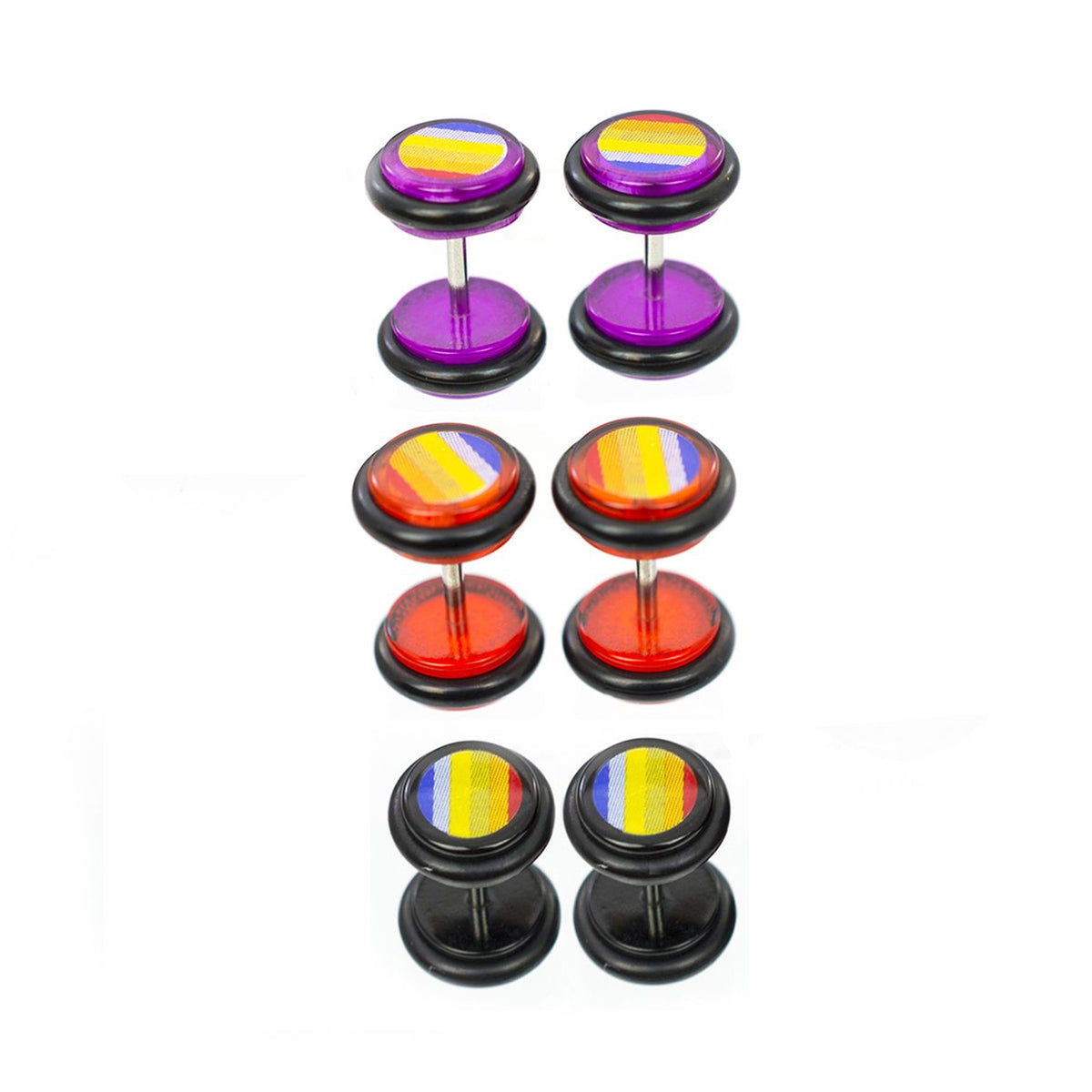 Acrylic 16 Gauge Striped Fake Gauge Plugs - Pair