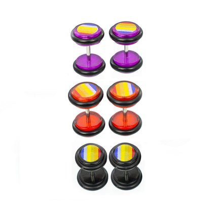 Acrylic 16 Gauge Striped Fake Gauge Plugs - Pair