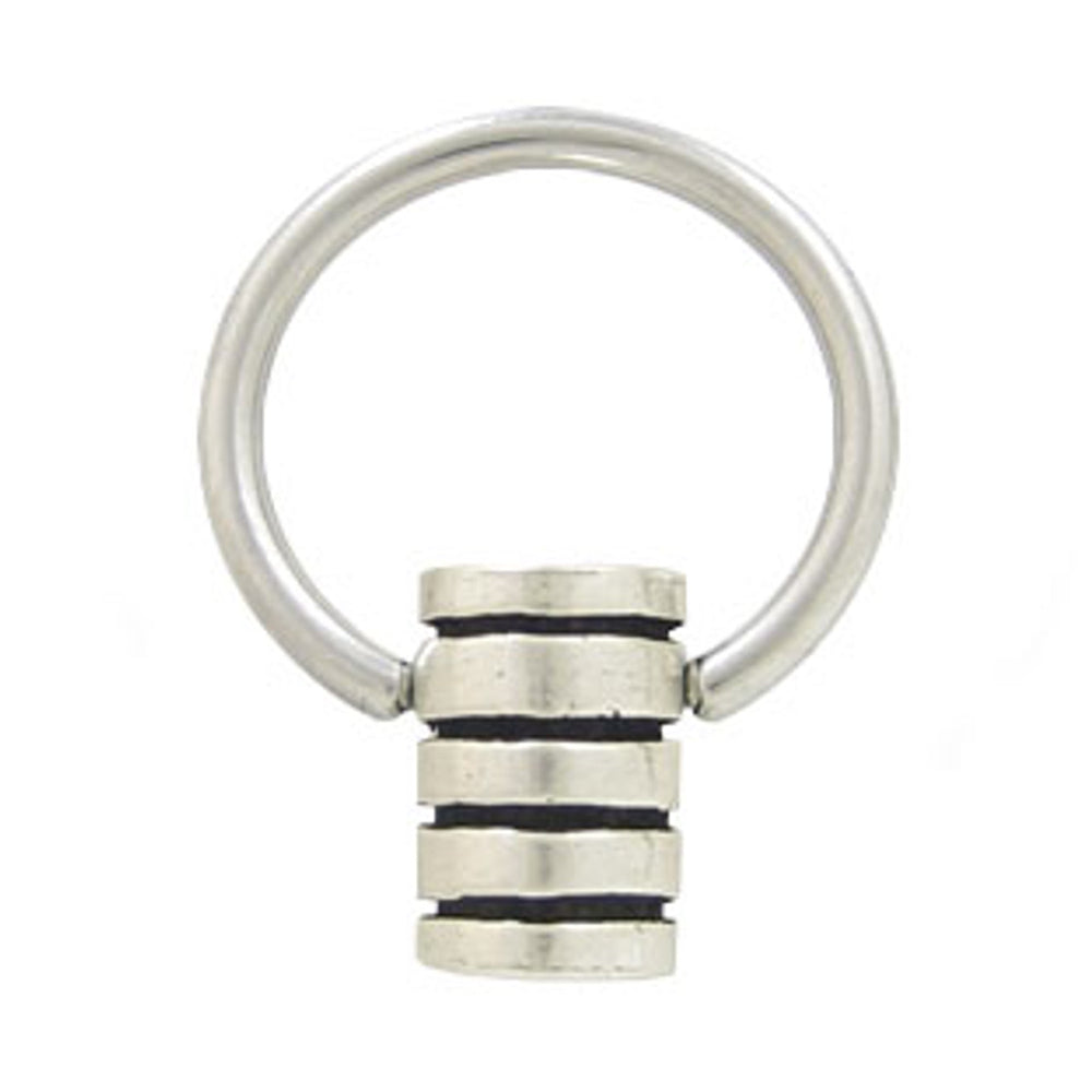 Surgical Steel 14 to 16 Gauge Captive Ring with Striped Tube Bead