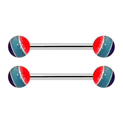Surgical Steel Nipple Barbell 14G 14mm with Striped Balls - Pair - photo 3