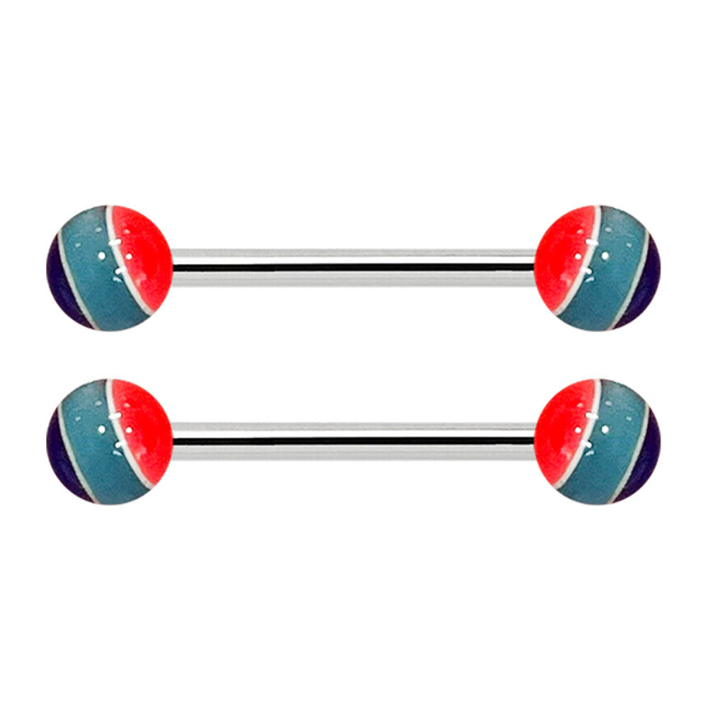 Titanium Nipple Barbell 14G 14mm with Striped Balls - Pair