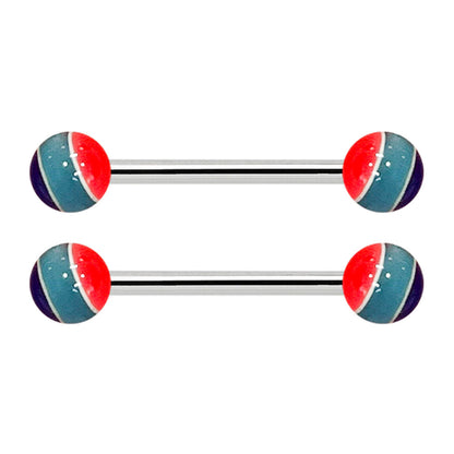 Titanium Nipple Barbell 14G 14mm with Striped Balls - Pair
