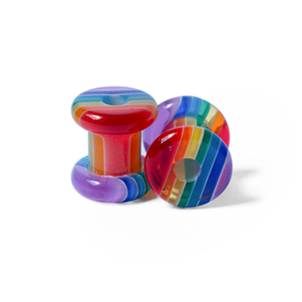 Acrylic 2 Gauge Ear Gauges Plugs Rainbow Marble Stripes Design - Pair