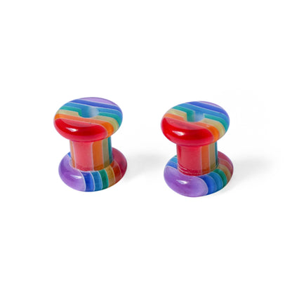 Acrylic 2 Gauge Ear Gauges Plugs Rainbow Marble Stripes Design - Pair - photo 3