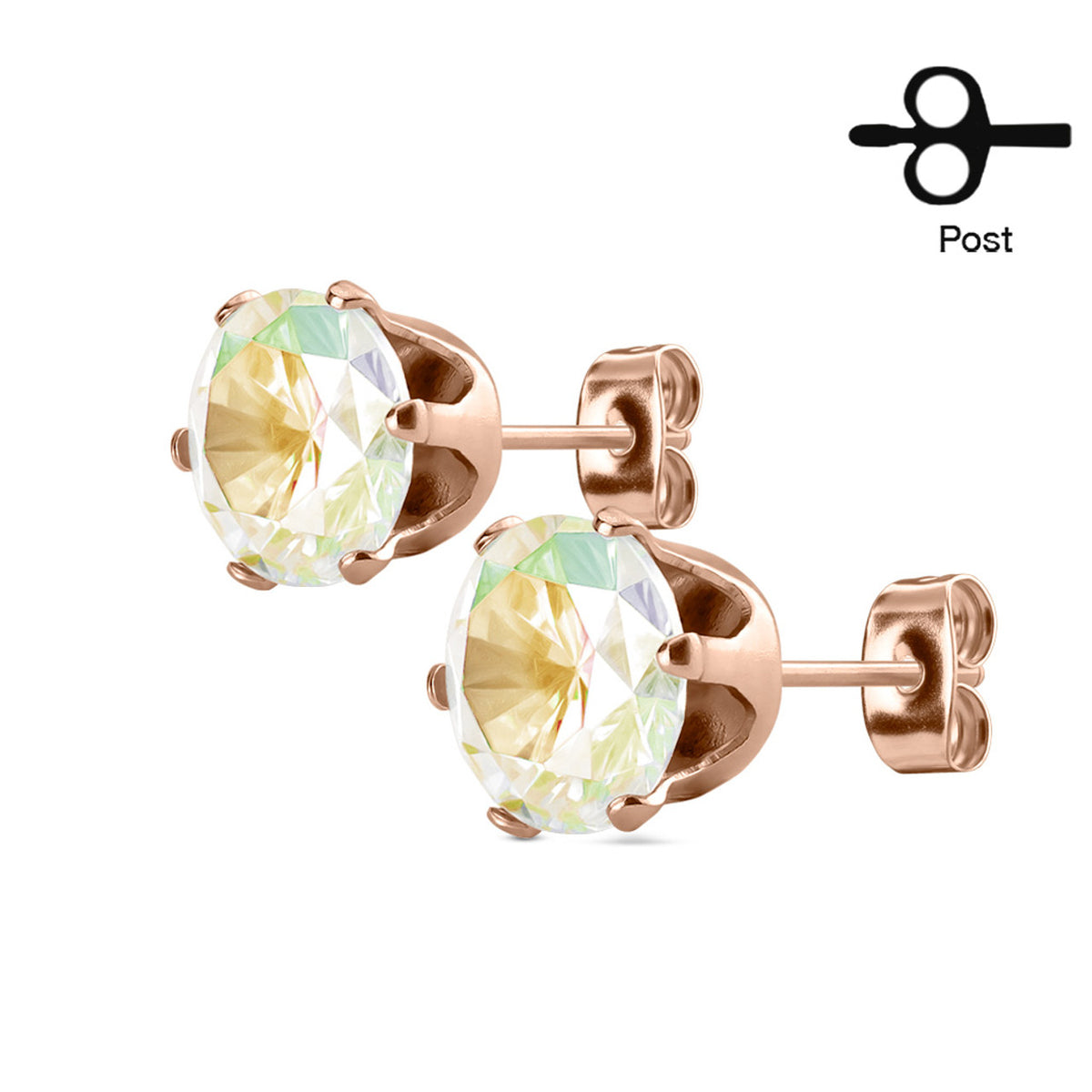 Surgical Steel Earring Stud 20 Gauge Rose Gold IP Round CZ Gem - Pair - Kruelty - Photo 3