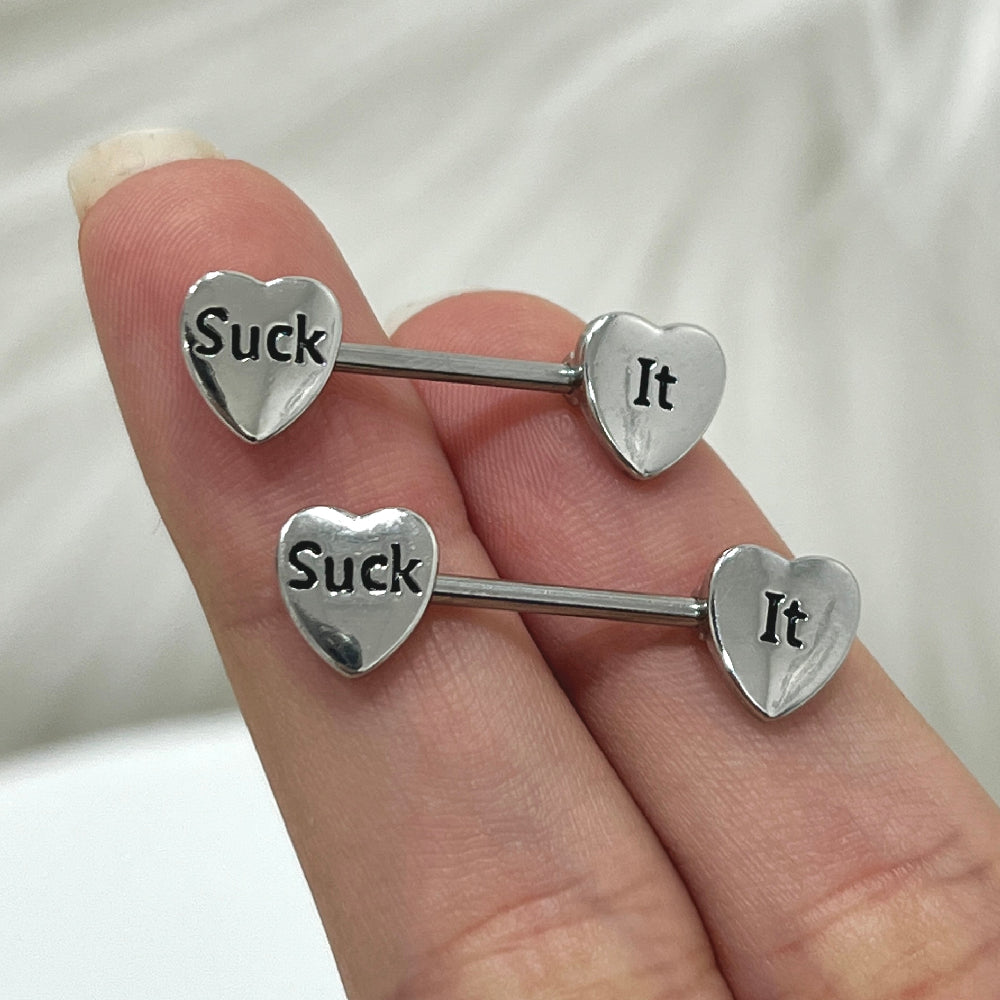 Surgical Steel 14 Gauge Nipple Barbells with Sexy Letter Heart - Pair - photo 10