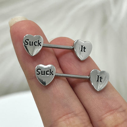 Surgical Steel 14 Gauge Nipple Barbells with Sexy Letter Heart - Pair - photo 10