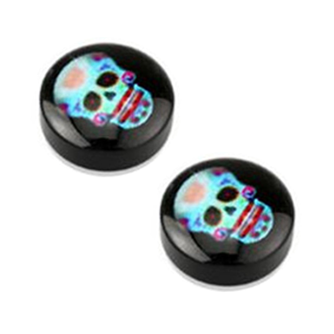 Acrylic Magnetic Fake Ear Gauges with Sakura & Skull Designs - Pair - photo 5