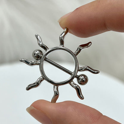 Surgical Steel Tribal Sun Nipple Shield Ring 14G 12mm - Pair - photo 3