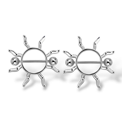 Surgical Steel Tribal Sun Nipple Shield Ring 14G 12mm - Pair
