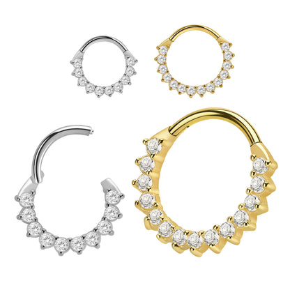 Titanium 16 Gauge Hinged Segment Rings with Sun Paved CZ