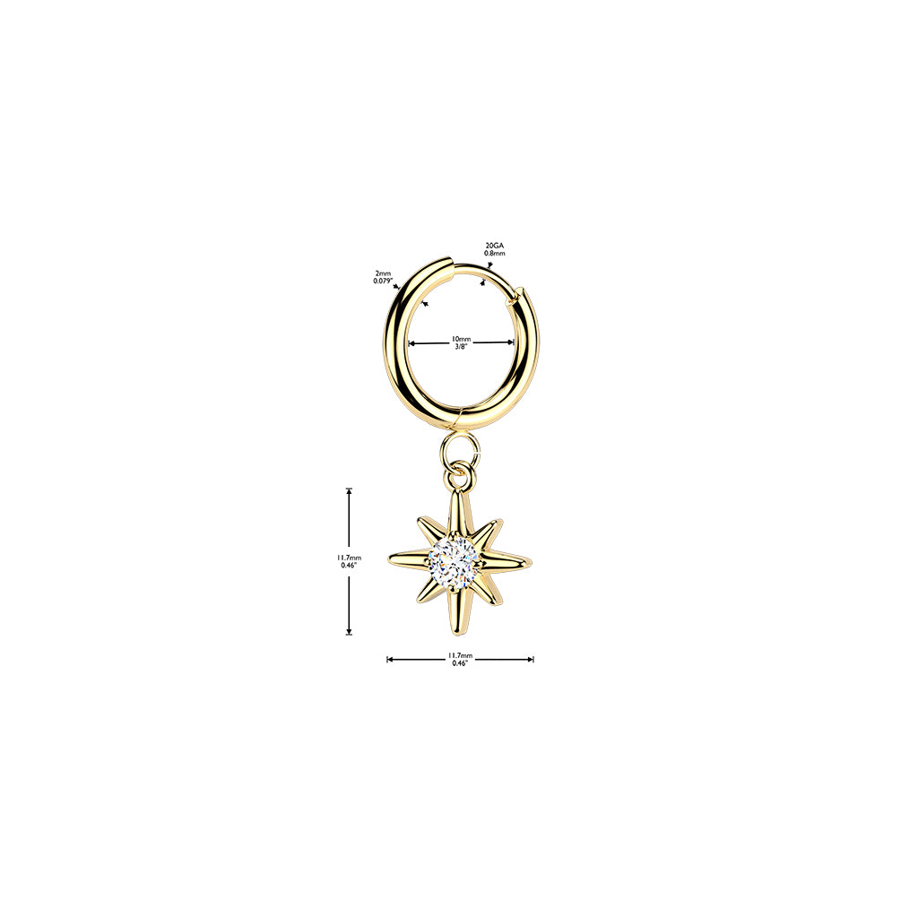 Surgical Steel Hinged Huggie Hoop 18G 10mm with CZ Sunburst - Pair - photo 2