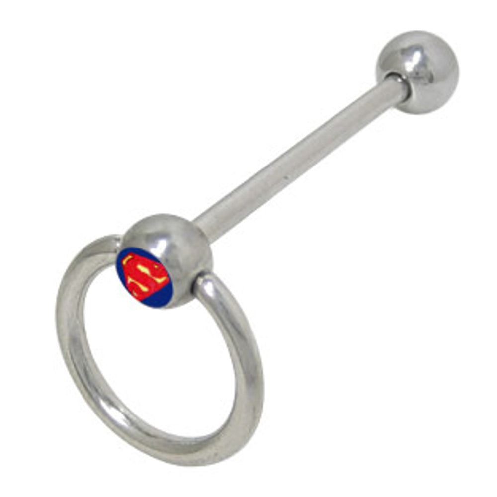 Surgical Steel 14 Gauge Tongue Barbell with Superman Door Knocker