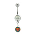 Surgical Steel 14 Gauge Belly Button Ring with Superman Symbol Dangle