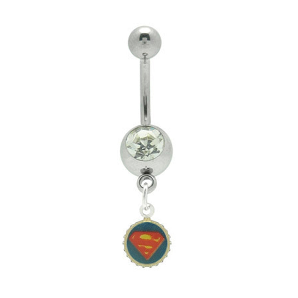 Surgical Steel 14 Gauge Belly Button Ring with Superman Symbol Dangle