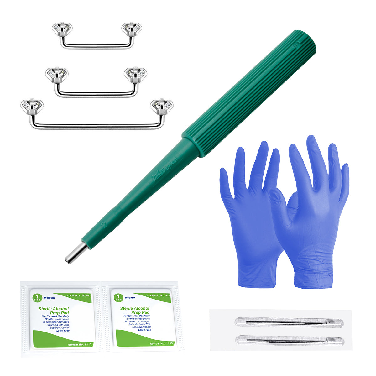 Surgical Steel Surface Barbell & Dermal Punch Kit 14 Gauge