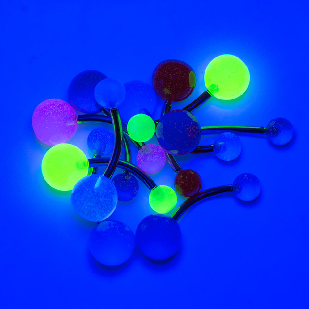 Surgical Steel UV Glow Ball Belly Button Rings 14 Gauge 10mm - 10 Pack