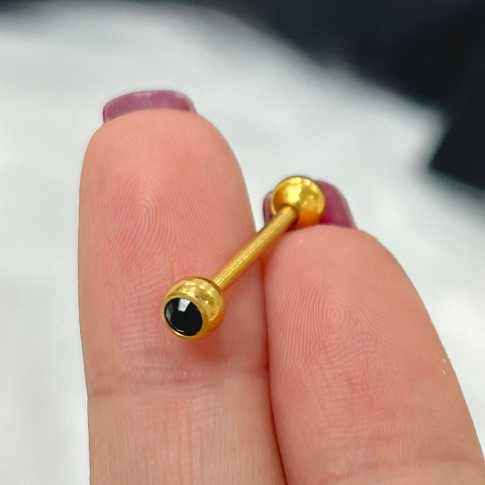 Surgical Steel 14 Gauge Gold Tongue Barbell with Black CZ - photo 4