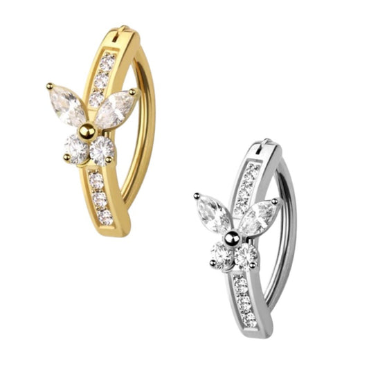 Surgical Steel 14 Gauge Hinged Belly Button Ring with CZ Butterfly - Kruelty