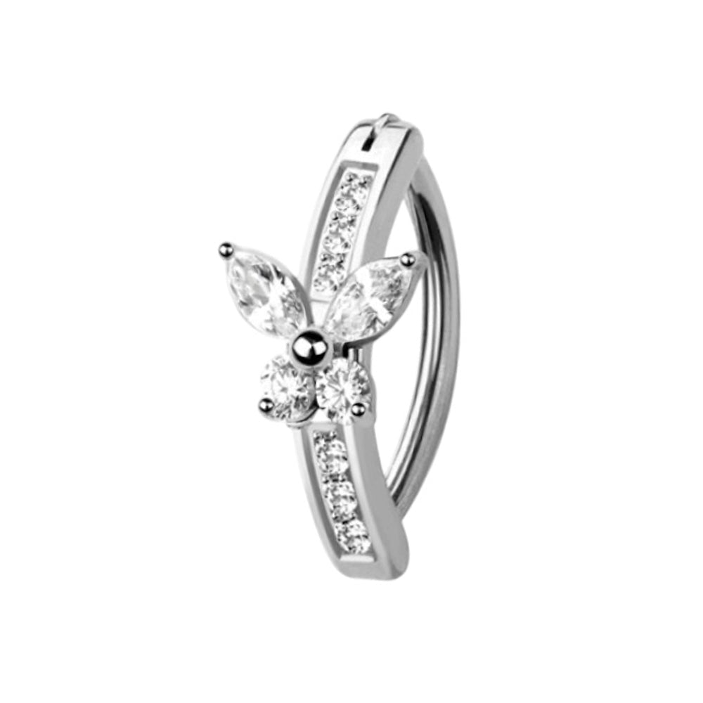Surgical Steel 14 Gauge Hinged Belly Button Ring with CZ Butterfly - Kruelty