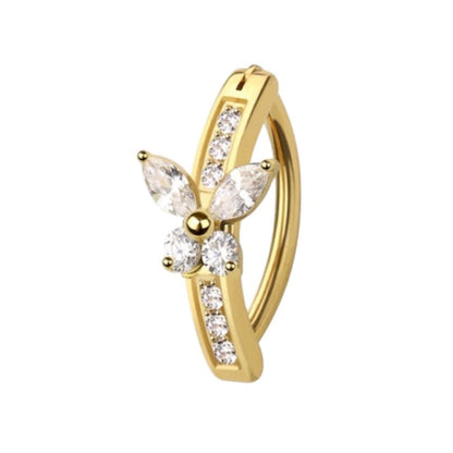 Surgical Steel 14 Gauge Hinged Belly Button Ring with CZ Butterfly - Kruelty