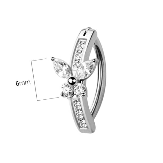 Surgical Steel 14 Gauge Hinged Belly Button Ring with CZ Butterfly - Kruelty