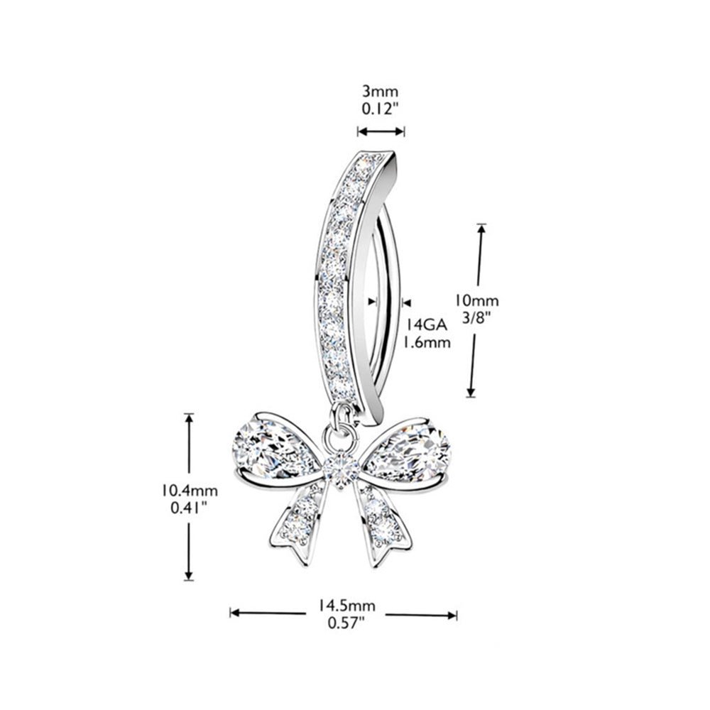 Surgical Steel 14 Gauge Hinged Belly Button Ring with CZ Dangle Ribbon - photo 2