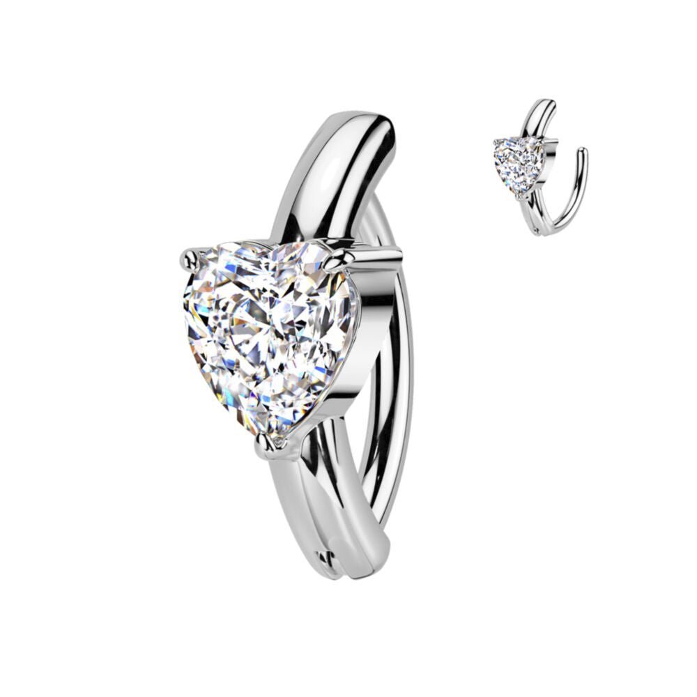 Surgical Steel 14 Gauge Hinged Belly Button Ring with CZ Heart - photo 4